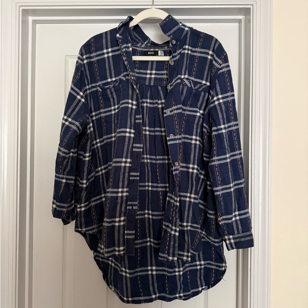 Urban Outfitters BDG Navy Plaid Flannel Button-Up Shirt
